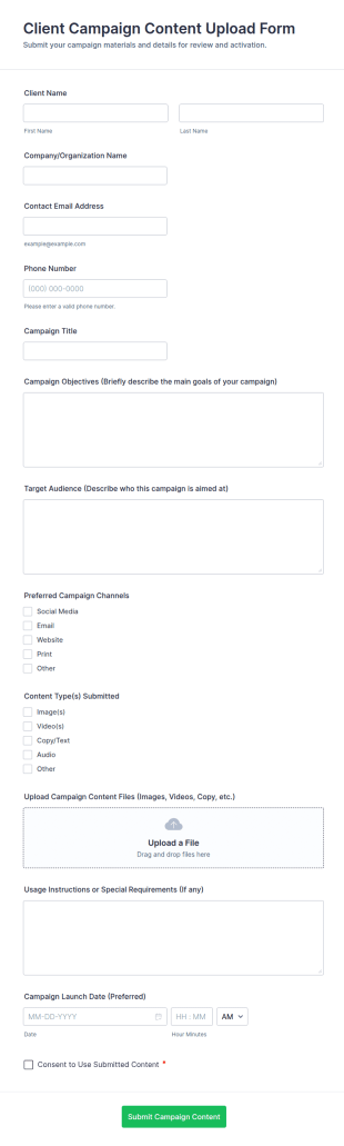 Client Campaign Content Upload Form Template