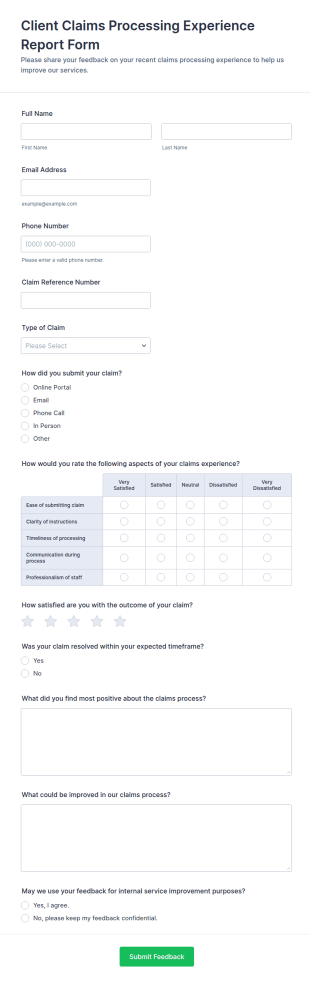 Client Claims Processing Experience Report Form Template