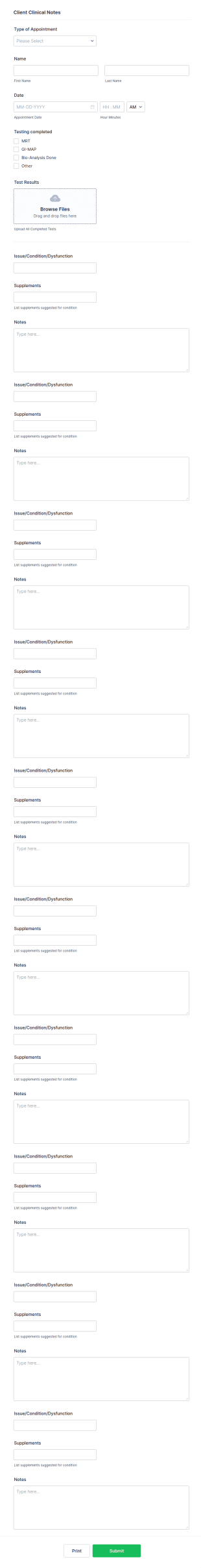 Client Clinical Notes Form Template