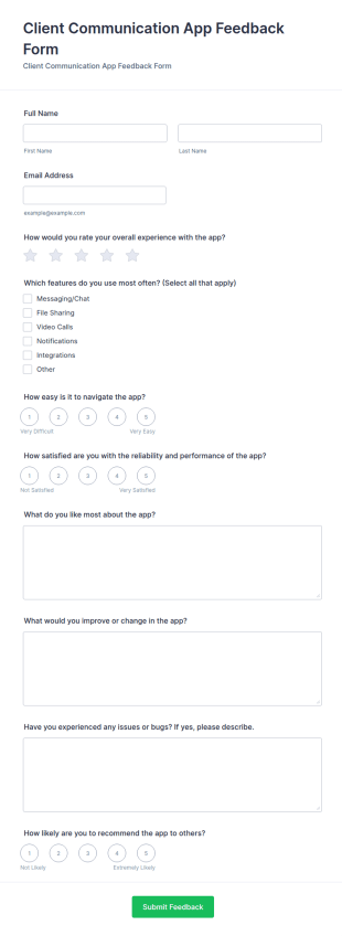 Client Communication App Feedback Form Template
