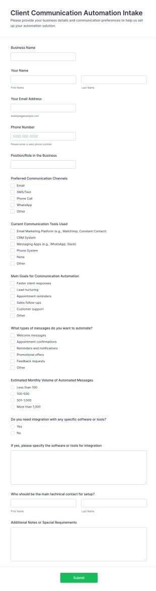Client Communication Automation Intake Form Template