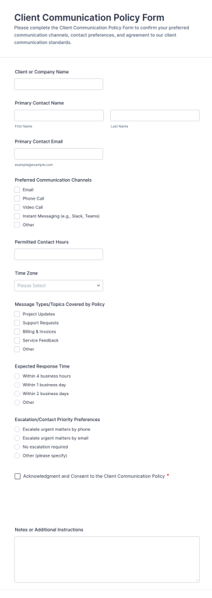 Client Communication Policy Form Template