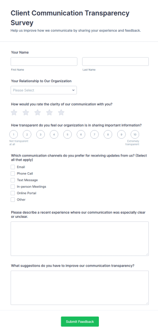Client Communication Transparency Survey Form Template