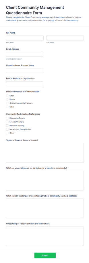 Client Community Management Questionnaire Form Template