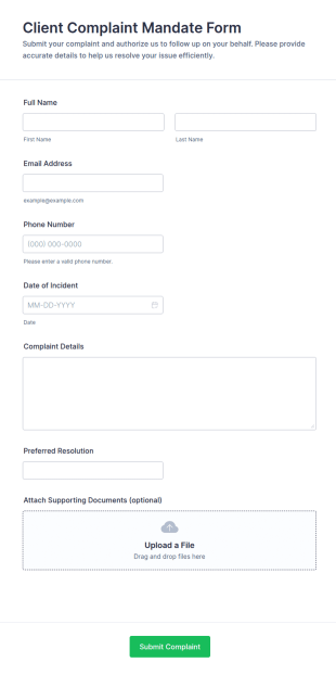 Client Complaint Mandate Form Template