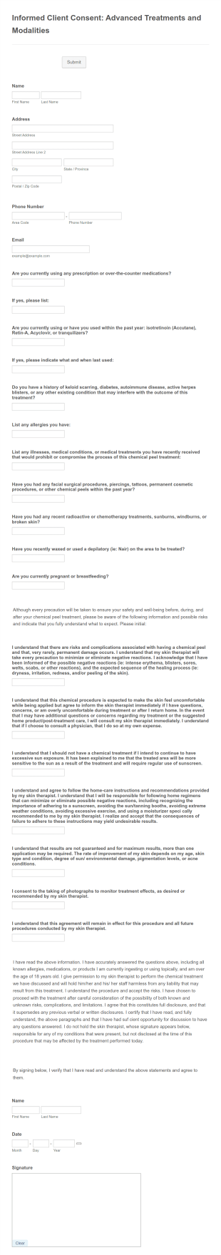 Advanced Facial Treatments And Chemical Peels Client Consent Form Template