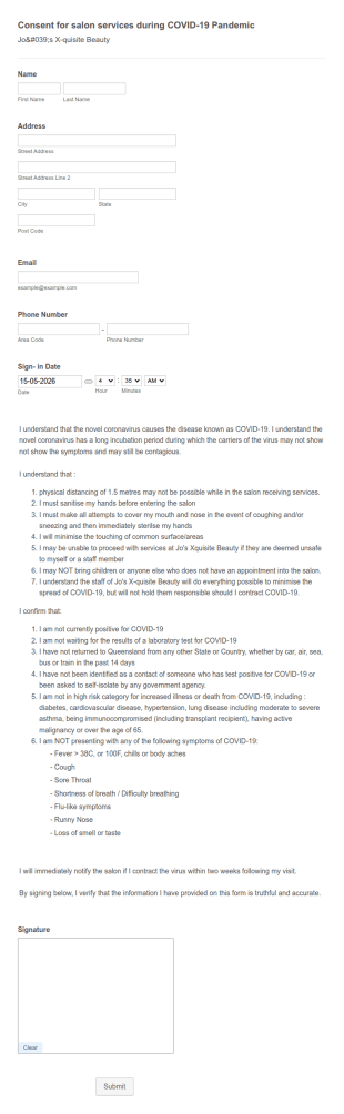 Client Consent For Salon Services During COVID 19 Pandemic Form Template