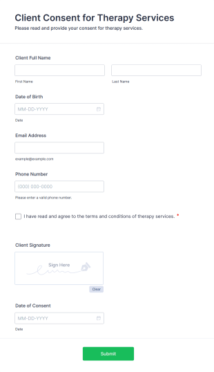 Client Consent For Therapy Services Form Template