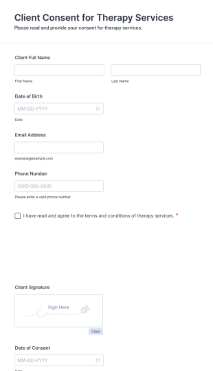 Client Consent For Therapy Services Form Template