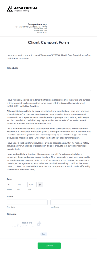 Client Consent Form Template