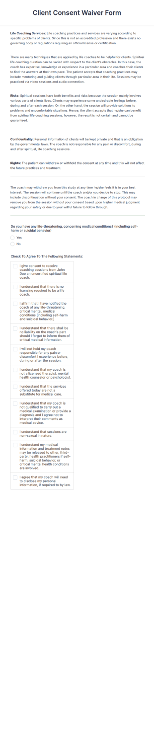 Client Consent Waiver Form Template