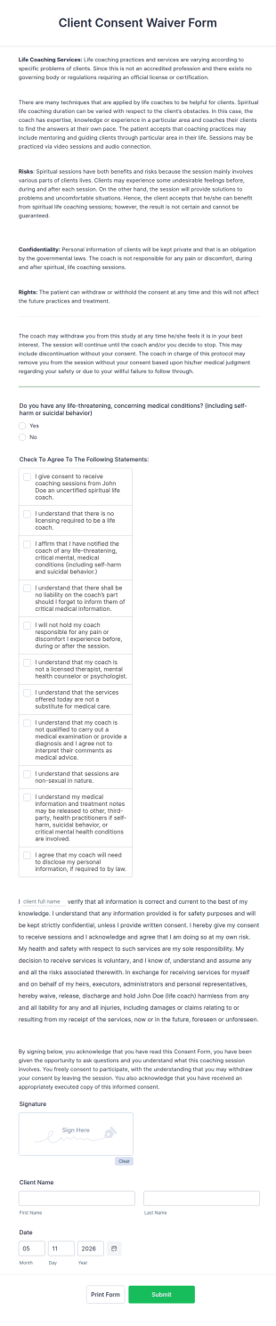 Client Consent Waiver Form Template
