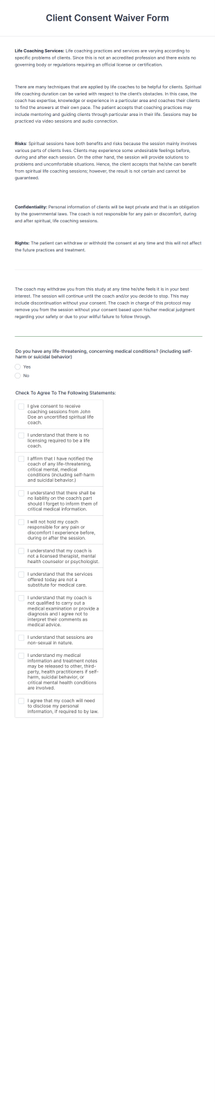 Client Consent Waiver Form Template