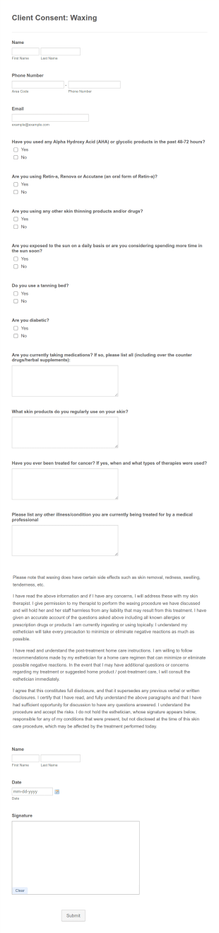 Client Consent: Waxing Form Template