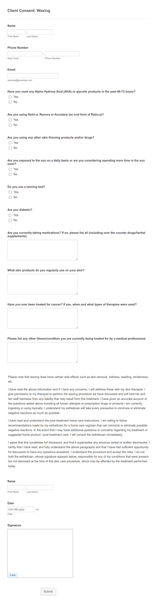 Client Consent: Waxing Form Template