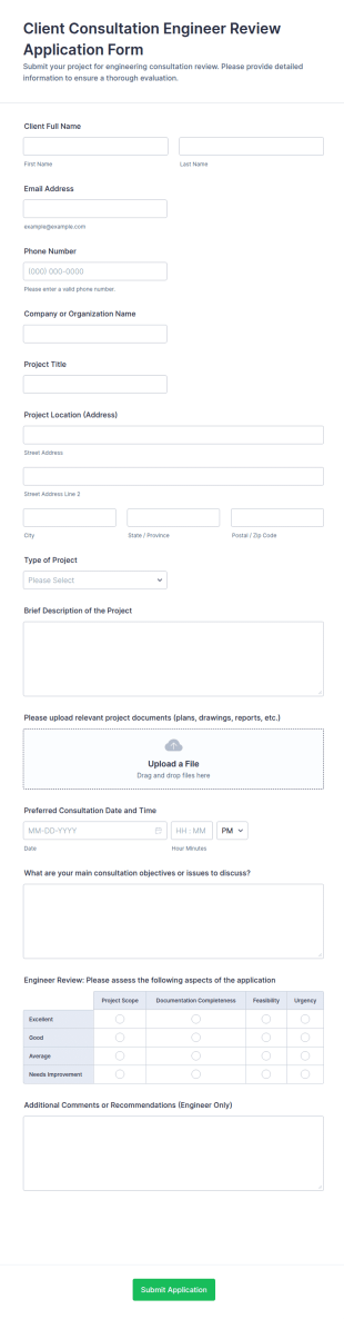 Client Consultation Engineer Review Application Form Template
