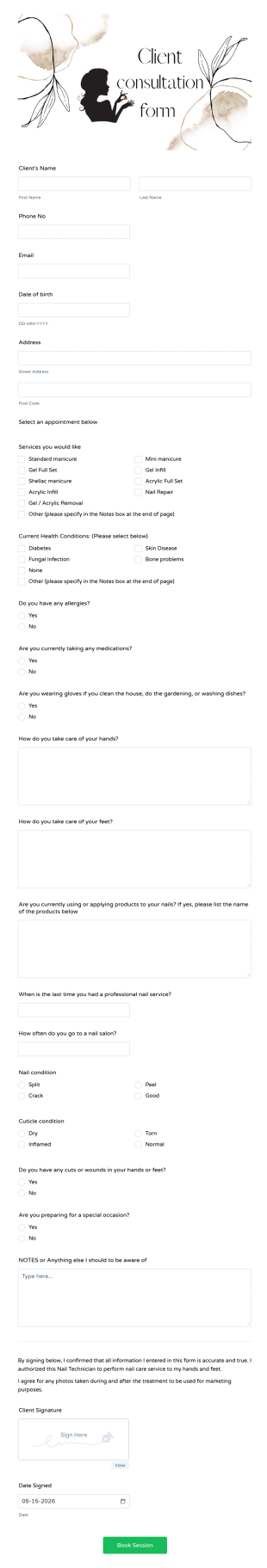 Client Consultation Form For Nail Tech