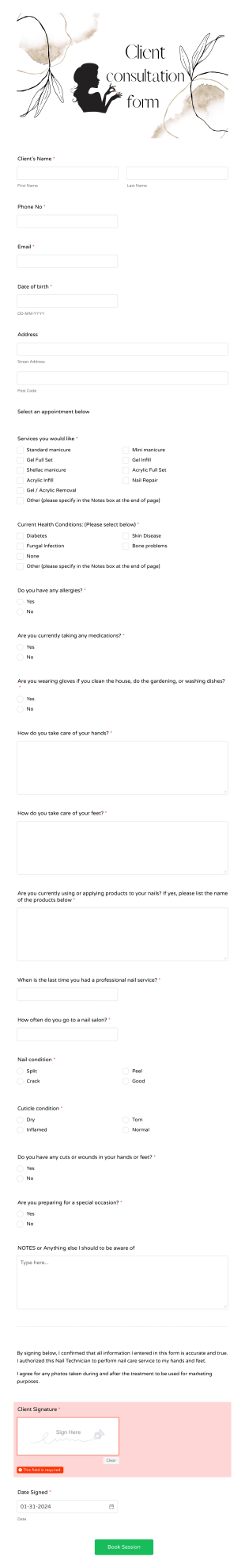 Client Consultation Form For Nail Tech