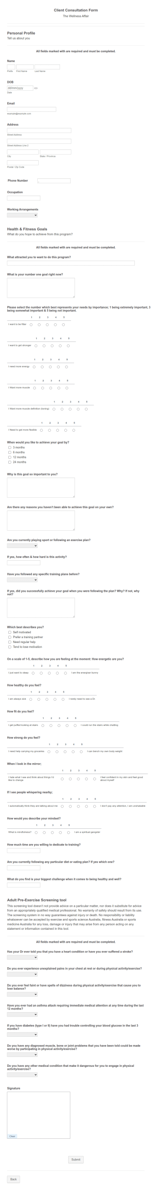 Client Consultation Form Template