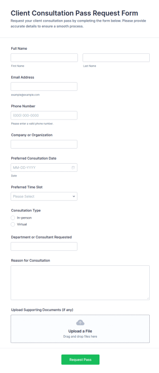 Client Consultation Pass Request Form Template