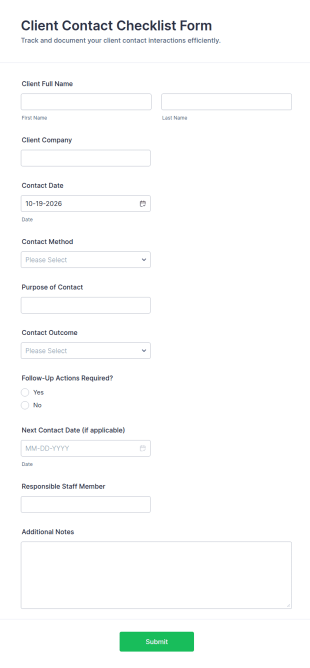 Client Contact Checklist Form Template
