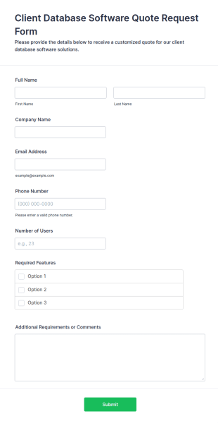 Client Database Software Quote Request Form Template