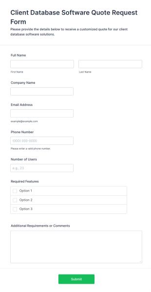 Client Database Software Quote Request Form Template