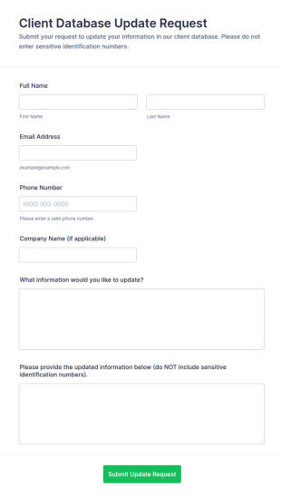 Client Database Update Request Form Template