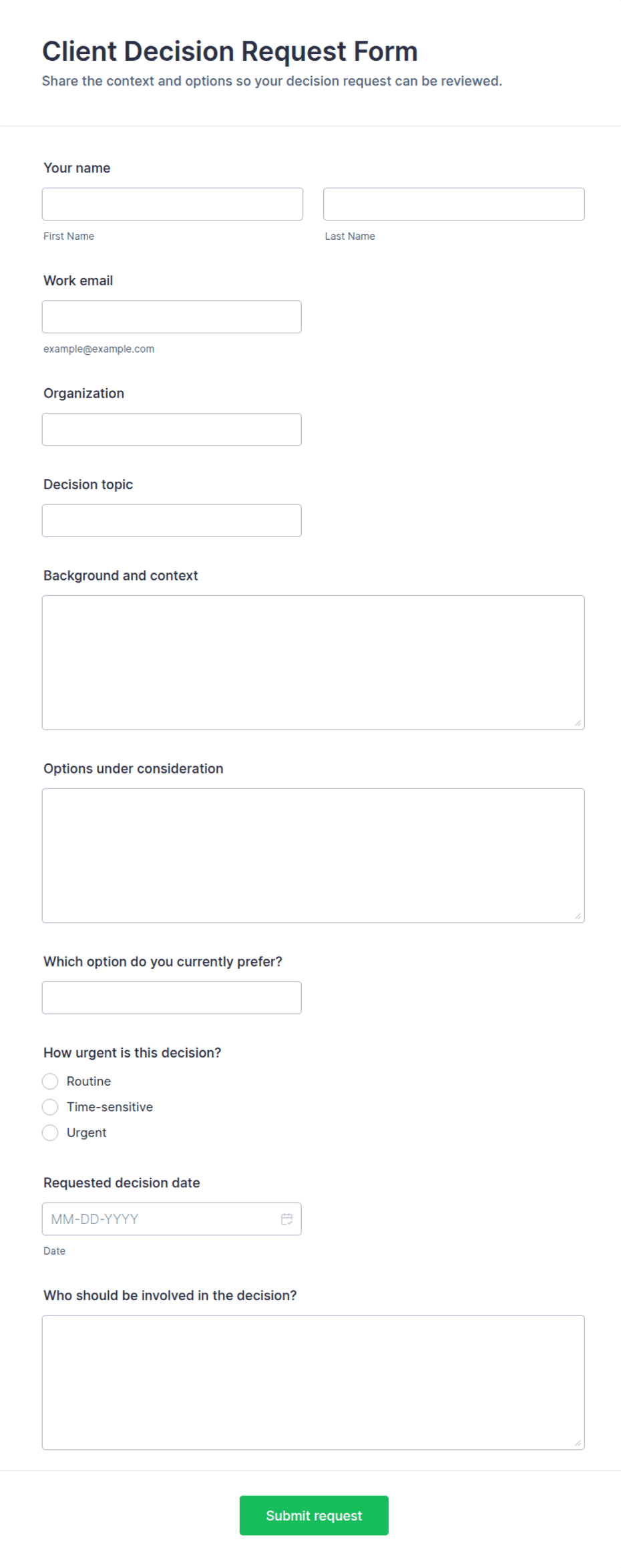 Client Decision Request Form Template | Jotform