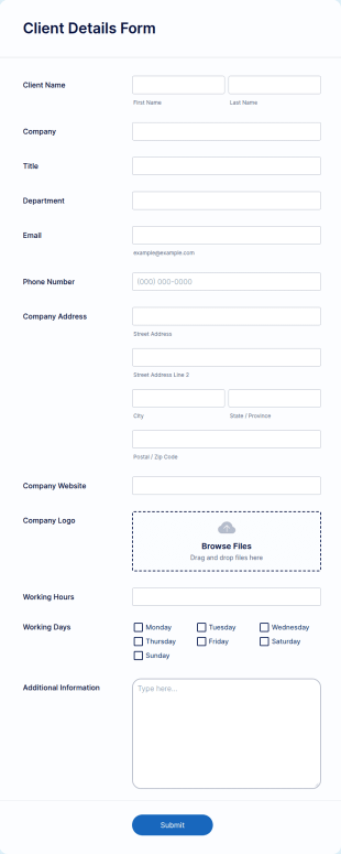 Client Details Form Template