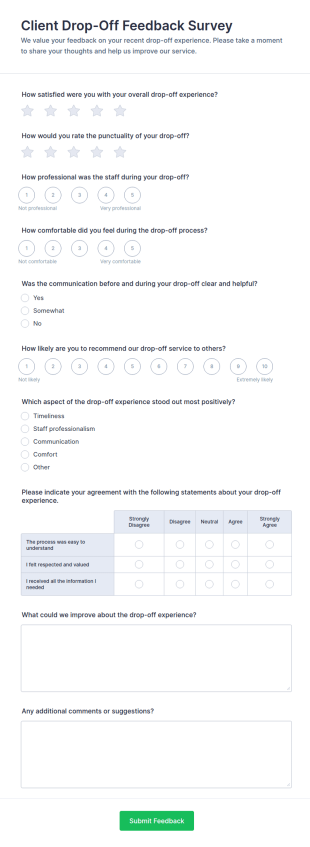 Client Drop Off Feedback Survey Form Template