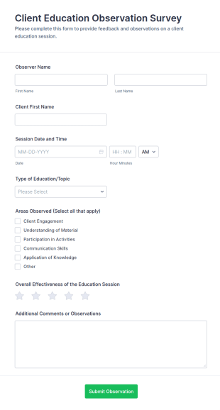 Client Education Observation Survey Form Template