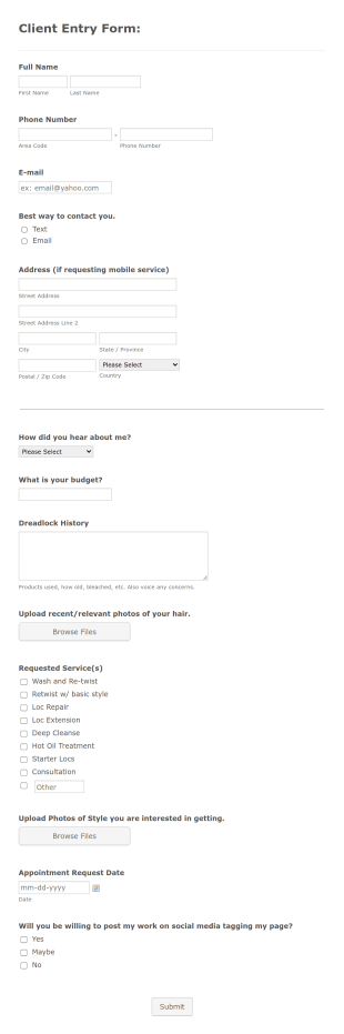 Client Entry Form Crown Essential