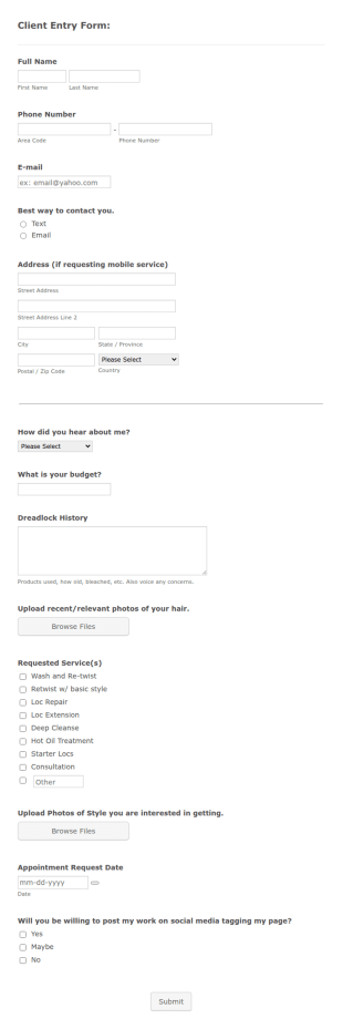 Client Entry Form Crown Essential