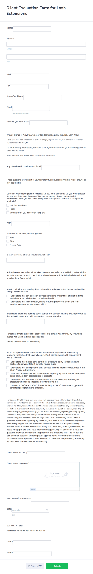 Client Evaluation Form For Lash Extensions