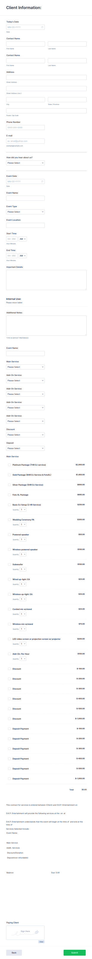Client Event Booking Form Template
