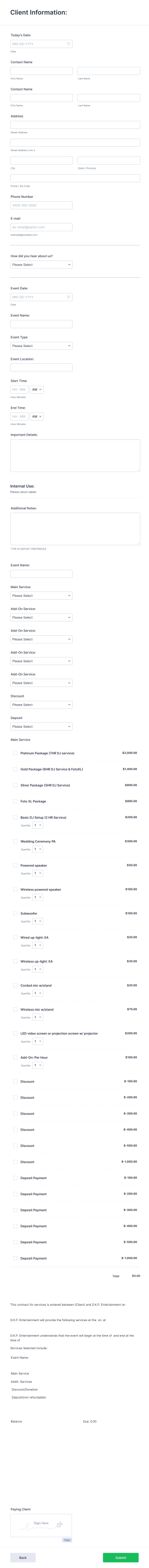 Client Event Booking Form Template