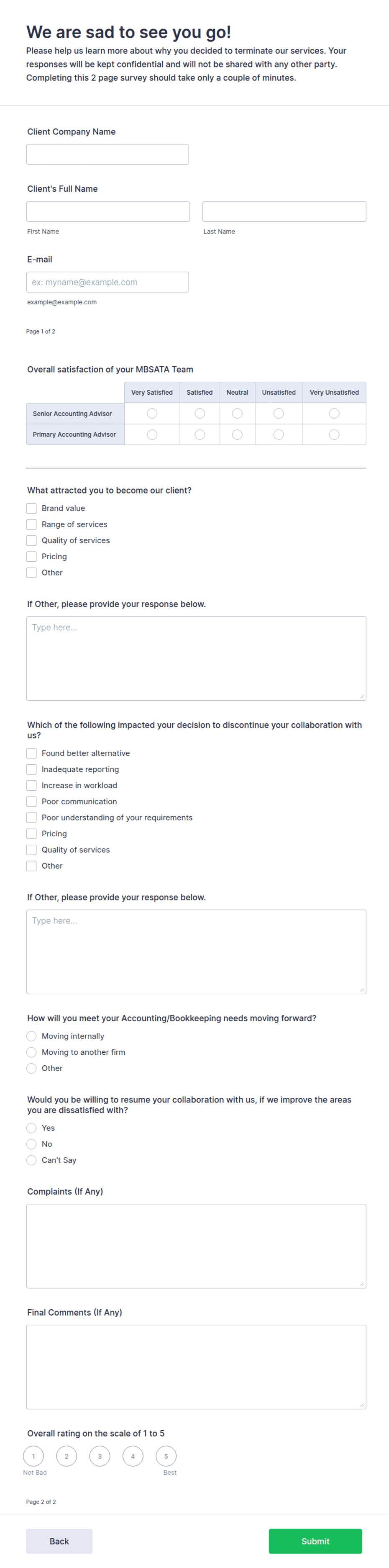 Exit Report Sample Client Client Exit Survey Form Template | Jotform