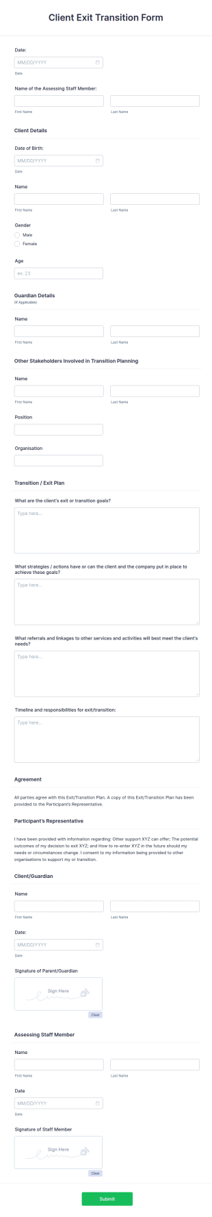 Client Exit Client Exit Transition AI Agent Template | Jotform