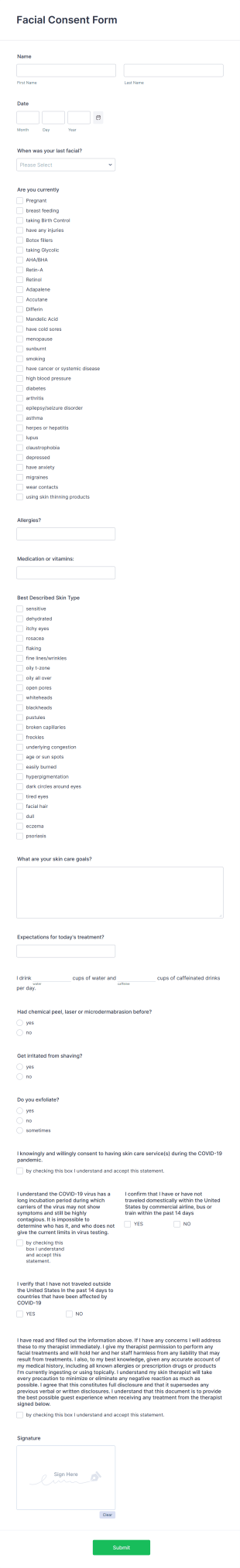 Client Facial Consent Form Template