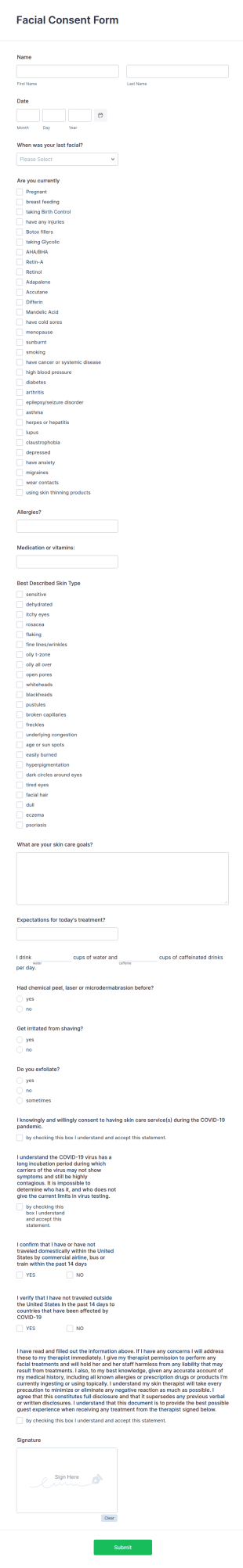Client Facial Consent Form Template