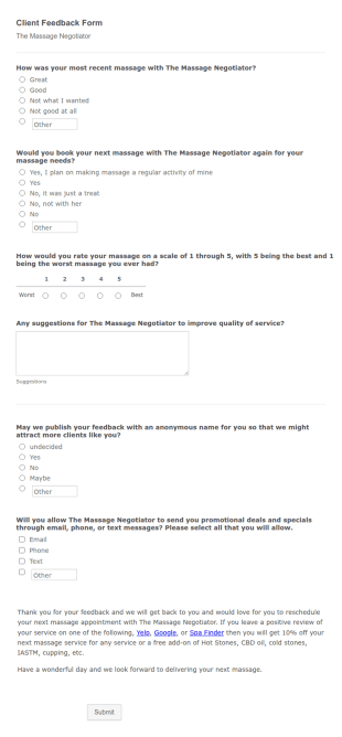 Client Feedback Form Template