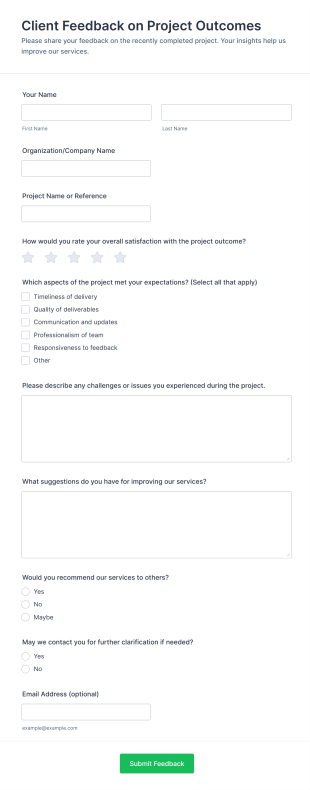 Client Feedback On Project Outcomes Form Template