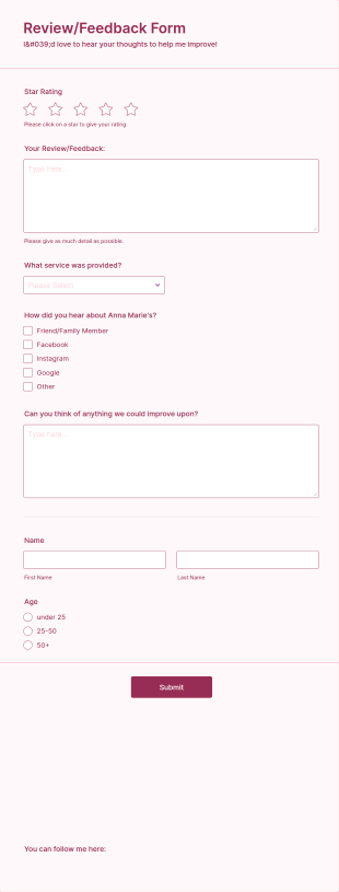 Hair Salon Review Form Template