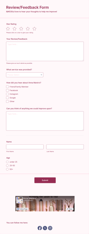 Hair Salon Review Form Template