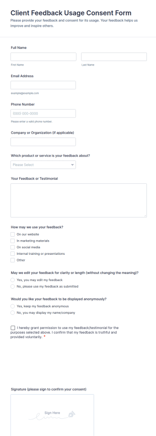 Client Feedback Usage Consent Form Template
