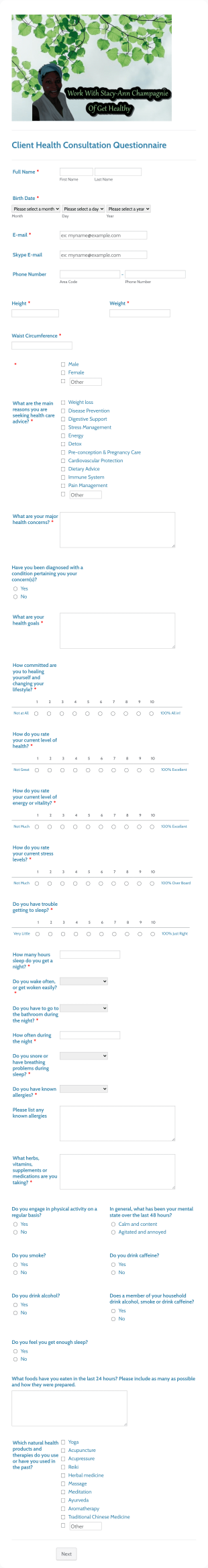 Client Health Consultation Survey Form Template