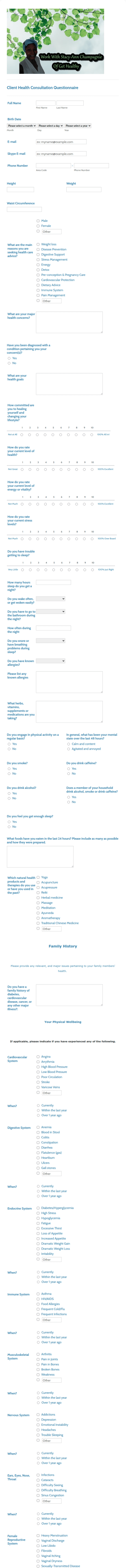 Client Health Consultation Survey Form Template