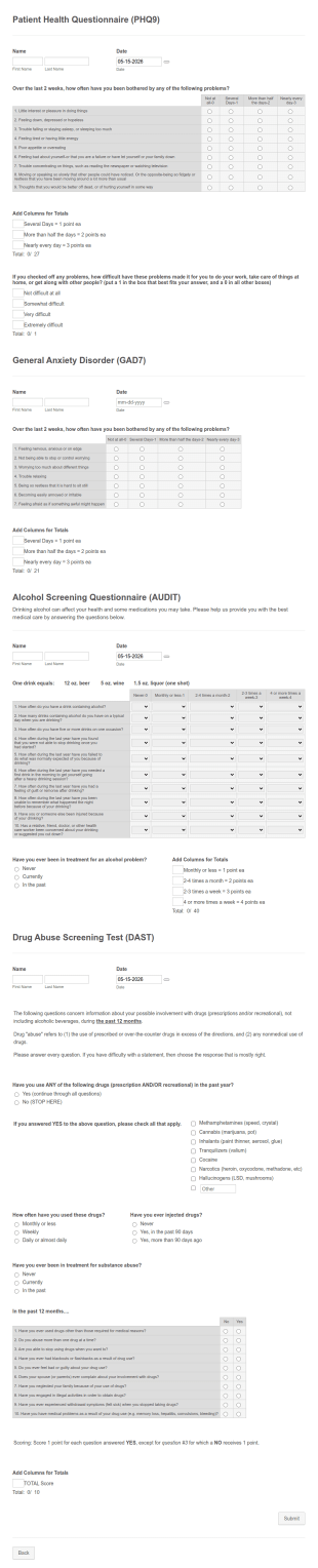 Client Health Questionnaire Form Template