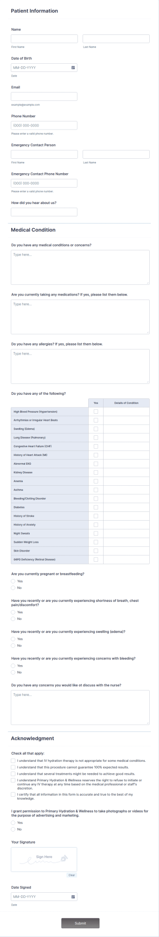 Client History And Health Intake Form Template